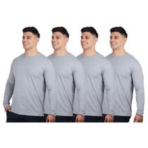 Kit 4 Camisetas Masculinas Manga Longa Slim Algodão Premium