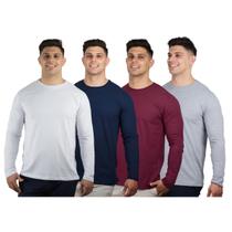 Kit 4 Camisetas Masculinas Manga Longa Slim Algodão Premium Kit 4 Camisetas Masculinas Manga Longa Slim Algodão Premium
