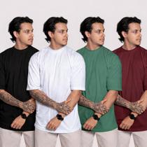 Kit 4 Camisetas Masculinas Oversized Manga Curta Larga Streetwear Moda Urbana Confortável Casual