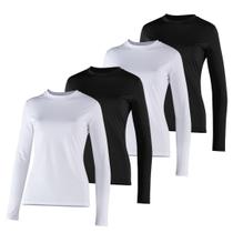 Kit 4 Camisetas Proteção Solar Feminina Manga Longa Uv50+ 2 Preta 2 branca