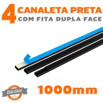 Kit 4 Canaleta PVC Preto com Fita Dupla Face de 1 Metro