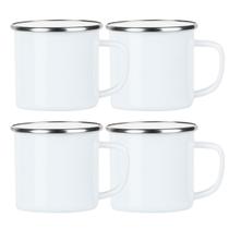 Kit 4 Caneca Ágata Esmaltada Branca Retrô 300ml com Borda Metálica Prateada Ideal para Café, Chá e Decoração
