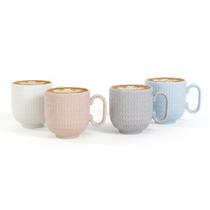 Kit 4 Caneca Chá Café Cores Geometric 366 ml Porcelana