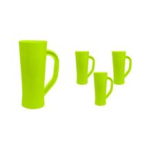 Kit 4 Caneca Chopp Amarelo Neon 430Ml Plástico