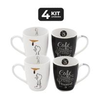 Kit 4 caneca de ceramica 330 ml - cafe com 2 mix Kit 4 caneca de ceramica 330 ml - cafe com 2 mix