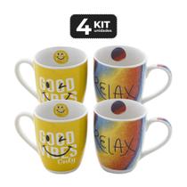 Kit 4 caneca de ceramica 330 ml - good vibes com 2 mix Kit 4 caneca de ceramica 330 ml - good vibes com 2 mix