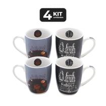 Kit 4 caneca de ceramica 330 ml - inspiracao com 2 mix Kit 4 caneca de ceramica 330 ml - inspiracao com 2 mix