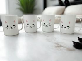 kit 4 Caneca de gato gatos fofo plástico resistente branco copos /450ml/caneca infantil/presentes