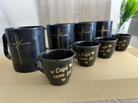 Kit 4 Caneca Fé 480ml + 4 Xicaras Café com Fé 70ml Kit 4 Caneca Fé 480ml + 4 Xicaras Café com Fé 70ml