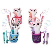 Kit 4 Caneca Infantil 200ml + Chaveiro Gatinho + Lança Bolha