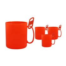 Kit 4 Caneca Redonda Clipe Laranja Neon 400Ml Plástico