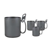 Kit 4 Caneca Redonda Clipe Prata 400Ml Plástico