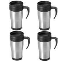 Kit 4 Caneca Termica Para Cafe Com Alça Inox Com Tampa Parede Dupla Cerveja 400ml