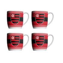 Kit 4 Caneca Time De Porcelana Flamengo Vermelha Oficial 360ml