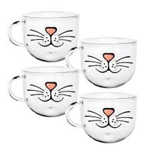 Kit 4 Caneca Xícara De Vidro Jumbo Sopa Caldo Cereal 500ml Kit 4 Caneca Xícara De Vidro Jumbo Sopa Caldo Cereal 500ml