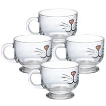 Kit 4 Caneca Xícara De Vidro Jumbo Sopa Cereal Gato 500ml Kit 4 Caneca Xícara De Vidro Jumbo Sopa Cereal Gato 500ml
