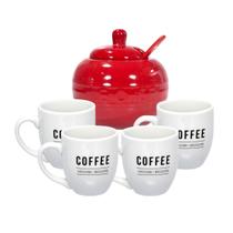 Kit 4 Canecas 300ml Manhattan Com Açucareiro Vermelho Colher Kit 4 Canecas 300ml Manhattan Com Açucareiro Vermelho Colher