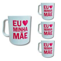 Kit 4 Canecas Brancas 400ml Estampadas Eu Amo Minha Mãe