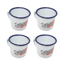 Kit 4 canecas café esmaltada branca 150ml retrô