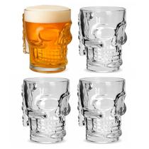 Kit 4 Canecas Caveira Vidro 370ml Com Alça Rock Chopp Cerveja Copo Resistente