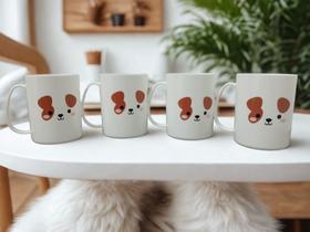kit 4 Canecas de Cachorrinhos fofo plástico resistente branco copos /450ml/caneca infantil/presentes