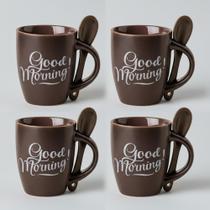 Kit 4 Canecas De Café Com Colher 90ml 4 Canecas Café
