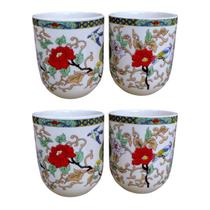 Kit 4 Canecas de Chá Oriental Copo Porcelana 150ml