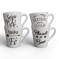 Kit 4 canecas esmaltadas Brancas Motivacionais 120mls