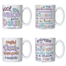 Kit 4 Canecas Frases Religiosas Porcelana Mimo
