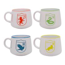 Kit 4 Canecas Harry Potter Hogwarts Casas Grifinória Sonserina Corvinal Lufa Lufa Zona Criativa Xícara 500ml Geek Nome d