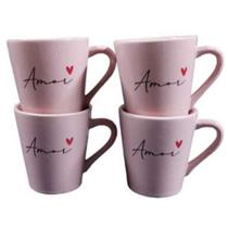 Kit 4 Canecas Porcelana Rosa Personalizada Amor Xicara Servir Café Chá Leite Kit 4 Canecas Porcelana Rosa Personalizada Amor Xicara Servir Café Chá Leite