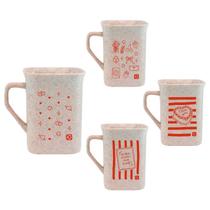 Kit 4 Canecas Quadrada 250mL Green Palha Colecao AMOR Completa Kit 4 Canecas Quadrada 250mL Green Palha Colecao AMOR Completa