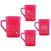 Kit 4 Canecas Quadrada 250mL Rosa Neon Colecao AMOR Completa