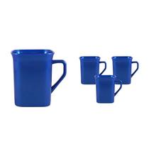 Kit 4 Canecas Quadrada Azul 250Ml Plástico Premium