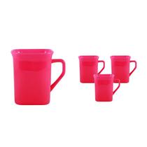 Kit 4 Canecas Quadrada Rosa Neon 250Ml Plástico Premium