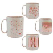 Kit 4 Canecas Redonda 400mL Green Palha Colecao AMOR Completa