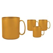 Kit 4 Canecas Redonda Dourado 400Ml Plástico Premium