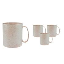 Kit 4 Canecas Redonda Fibra Madeira Palha 400Ml