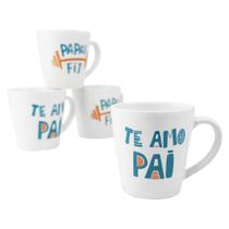 Kit 4 Canecas/ Xicaras Tulipa 120ml Café Porcelana + Suporte Quadrado Linha Pai Variação Decoração:Papai Fit Kit 4 Canecas/ Xicaras Tulipa 120ml Café Porcelana + Suporte Quadrado Linha Pai Variação Decoração:Papai Fit