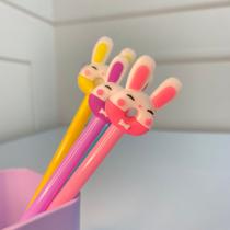 Kit 4 canetas de gel fofinha coelhinho material escolar criativa