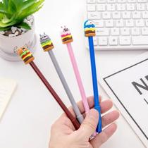 Kit 4 canetas em gel bichinhos hambúrguer escolar papelaria moderna fofa anime