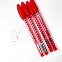 Kit 4 canetas esferográficas vermelhas material escolar