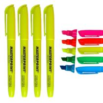 Kit 4 Canetas Marca Texto Neon Masterprint Cor Amarelo Ponta Chanfrada