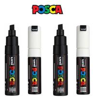 Kit 4 Canetas Posca PC-8K - 2 brancas 2 pretas