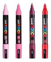Kit 4 Canetas Posca Vermelho, Vinho, Rosa e Rosa Claro Uni Kit 4 Canetas Posca Vermelho, Vinho, Rosa e Rosa Claro Uni