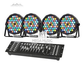 Kit 4 Canhão Refletor Par Led 54 Led 3w Rgbwa Dmx + Mesa Dmx