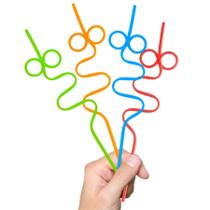 Kit 4 Canudo Maluco Rígido Colorido Espiral Plástico Ha001