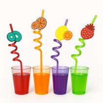 Kit 4 Canudos Acrílicos Divertido Com Aplique de Fruta