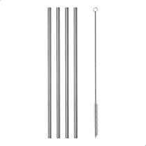 Kit 4 Canudos De Inox Reto Longo Reutilizável + Escova Higiênica