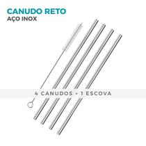 Kit 4 Canudos Inox Reto 21,5cm com 1 Escova de Limpeza Reutilizáveis Ecológico Sustentável para Bebidas e Sucos Kit 4 Canudos Inox Reto 21,5cm com 1 Escova de Limpeza Reutilizáveis Ecológico Sustentável para Bebidas e Sucos